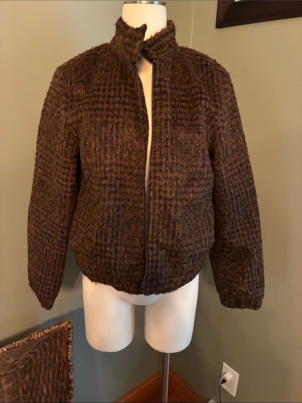 Time and Tru Brown Textured Teddy Zip-Up Jacket